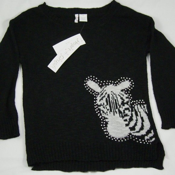 Pull à Rayures Heart-n-Crush Fille – Noir Avec Nœud Argenté, Taille M8, Parfait Pour Les Fêtes !